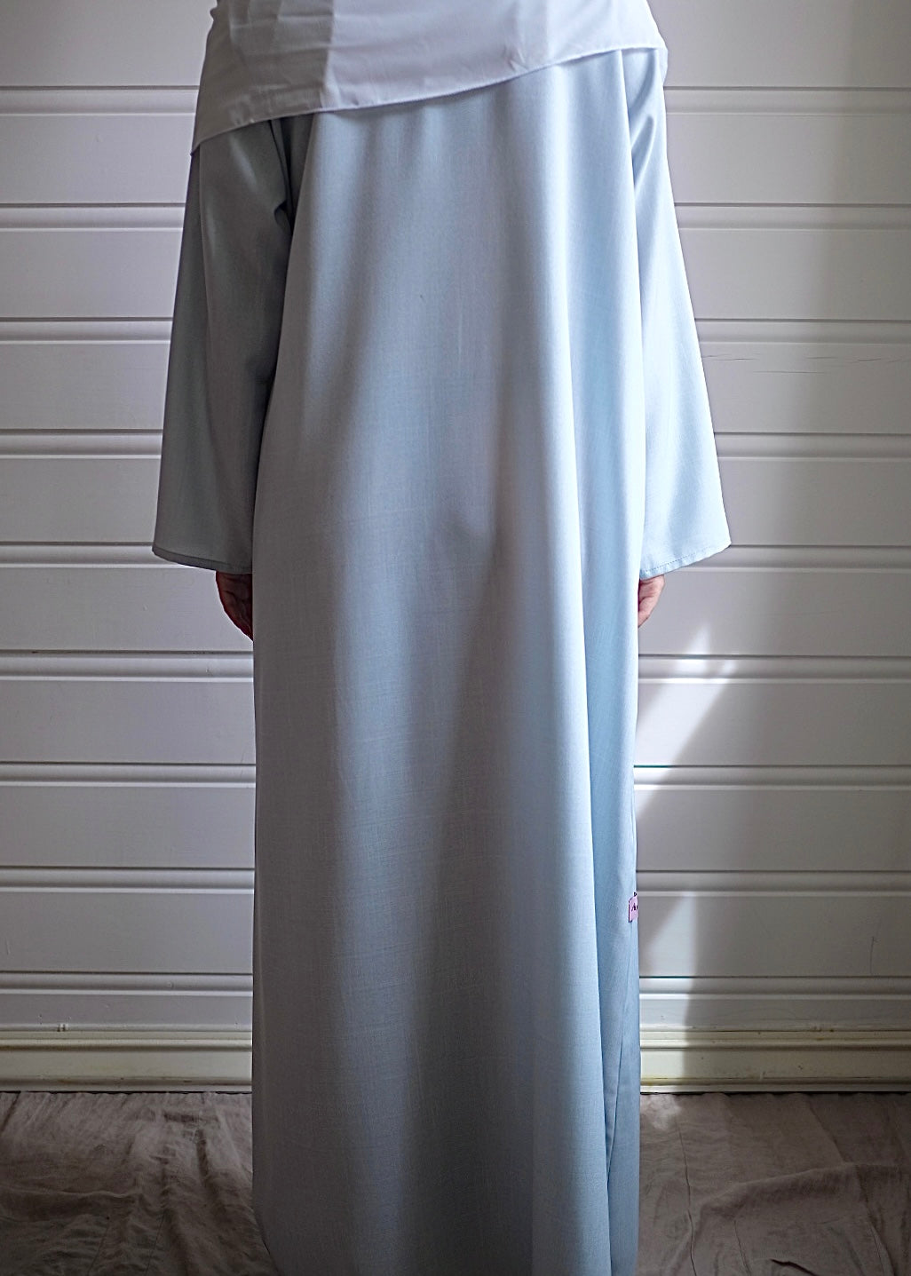 Blå linkjole med rette ermer og justerbar knyting